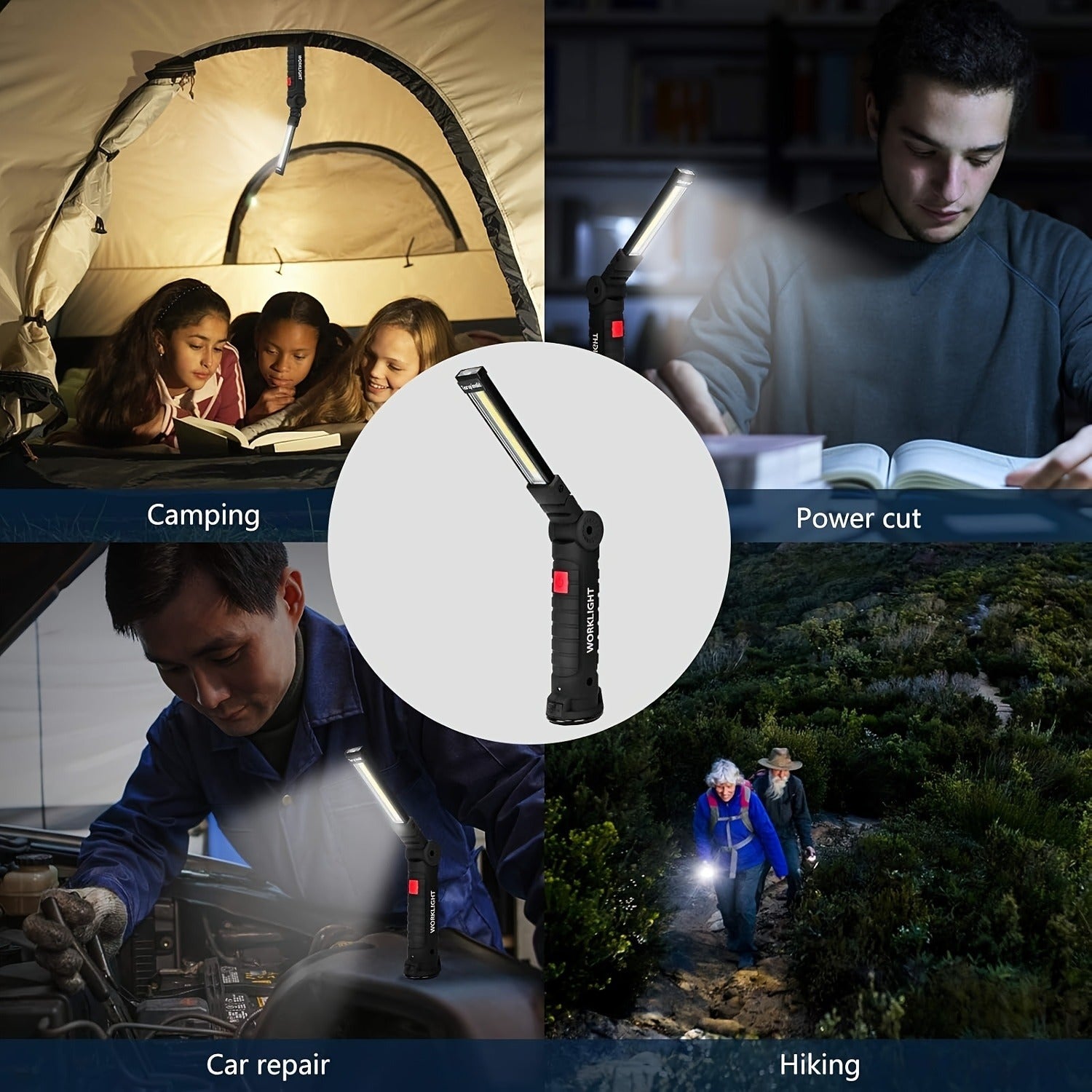COB LED Work Light, 1000 Lumen Rechargeable Portable Hanging Camp Lamp with Built-In Battery, 200M Range for Camping, Yard, Party & Vehicle Maintenance – 2/4/6/8/10 Pack