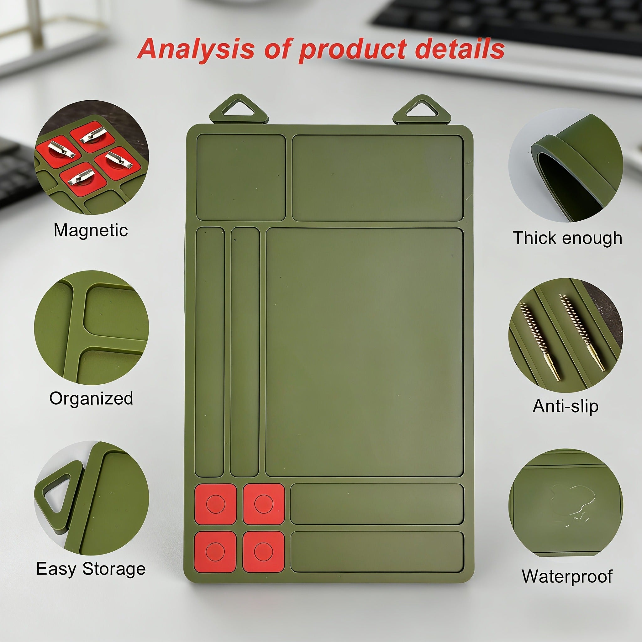Gun Cleaning Mat with Magnetic Parts Tray – Heavy Duty Non-Slip Rubber Solvent-Resistant Pad for Pistol Rifle Handgun Maintenance, Easy-Clean Silicone Surface Gunsmith Work Mat