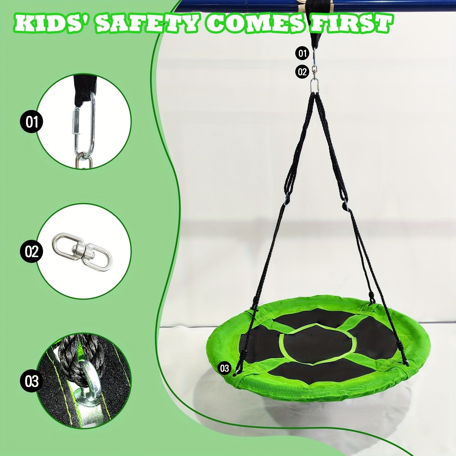 Kids Disc Swing 40 Inch – Anti-Slip Tree Swing with Adjustable Straps Powder Coated Frame Indoor Outdoor Play