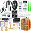 217 Piece Survival Kit with First Aid Kit & Molle Storage Bag - Emergency Gear Set for Camping, Hiking, Outdoor Adventure, Home & Office, Perfect Gift for Men, Dad, Husband, Son - Orange Green Khaki Black Red Camouflage
