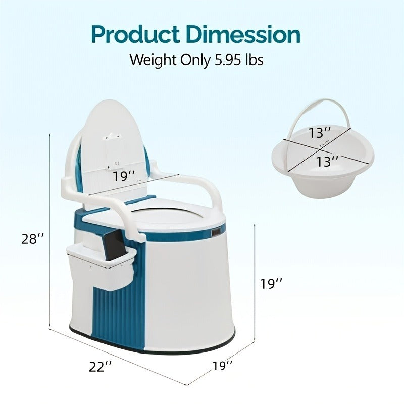 Portable Camping Toilet with Backrest – 350lb Capacity, 6-8 Gal Detachable Bucket, Anti-Slip Base, Built-in TP Holder & Phone Shelf – Lightweight Commode for RV, Boat, Travel & Medical Use