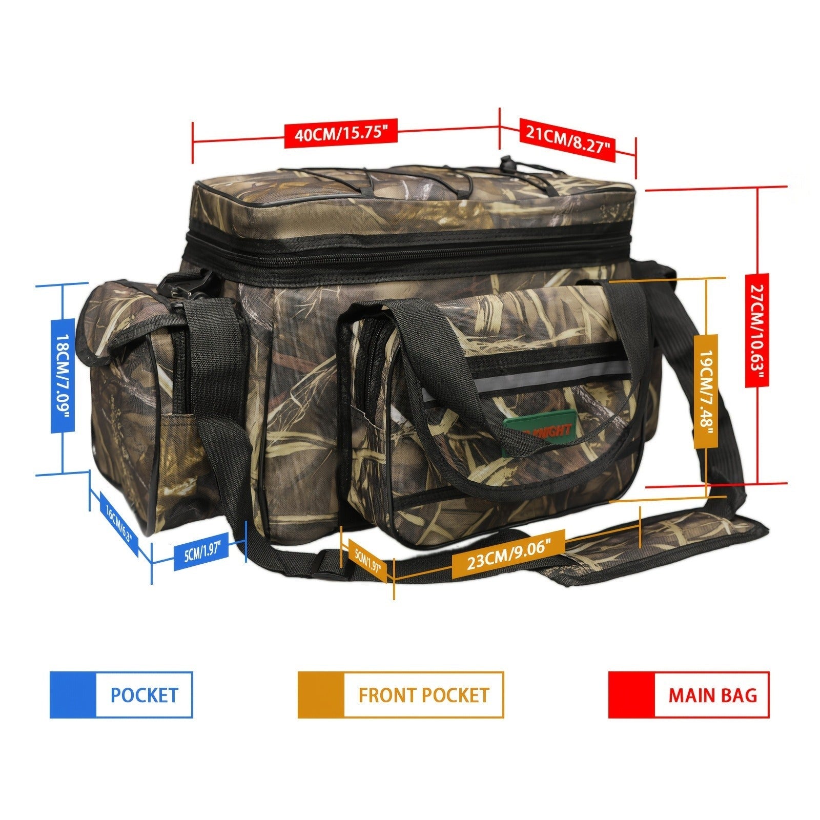 Fishing Tackle Bag Camo Durable Nylon Shoulder Carry Zipper Fishing Gear Storage Bag for Hiking Travel Outdoor Fishing Camouflage Multiple Colors
