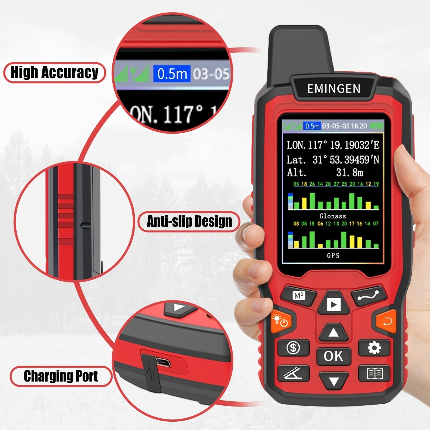 Handheld GPS Land Surveying Equipment – High-Precision 2.4" LCD Area Measuring Tool for Farmland, Forest, Ranch & Mining | ZL180