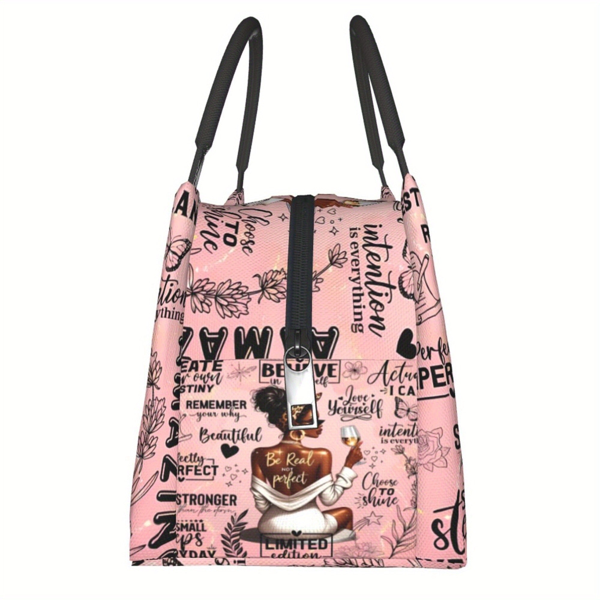 Insulated Lunch Bag with Black Girl Wine Tasting Pattern - Portable Reusable Cooler Bag for Camping, Picnic, Beach, Office & Outdoor Use, Perfect Birthday & Holiday Gift for Women, 10.6 x 6.3 x 6.7 in