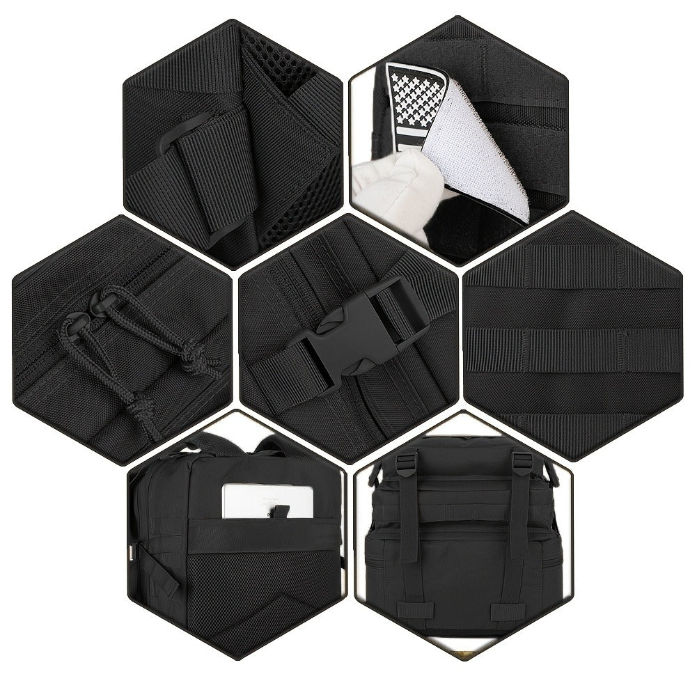Hunting Rucksack Tactical Hiking Backpack Durable Polyester Multifunctional Camping Backpack with Utility Pocket Zipper Chest Adjustment Straps for 3 Day Trekking Outdoor Sports Hunting Black Green Khaki
