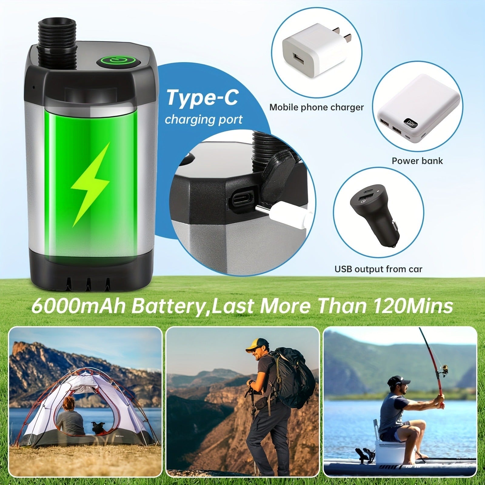 Camping Shower Portable with Smart Digital Temperature Display, 6000mAh USB Rechargeable Battery, 6 Spray Modes for Outdoor Hiking Pet Washing Car Beach