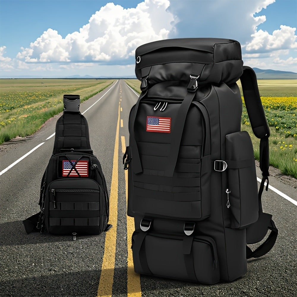 Tactical Backpack 2-Pack 21 Gallon 3-Day Assault Pack with Chest Pack Polyester Stripe for Hiking Camping Hunting Travel Work Sports Men