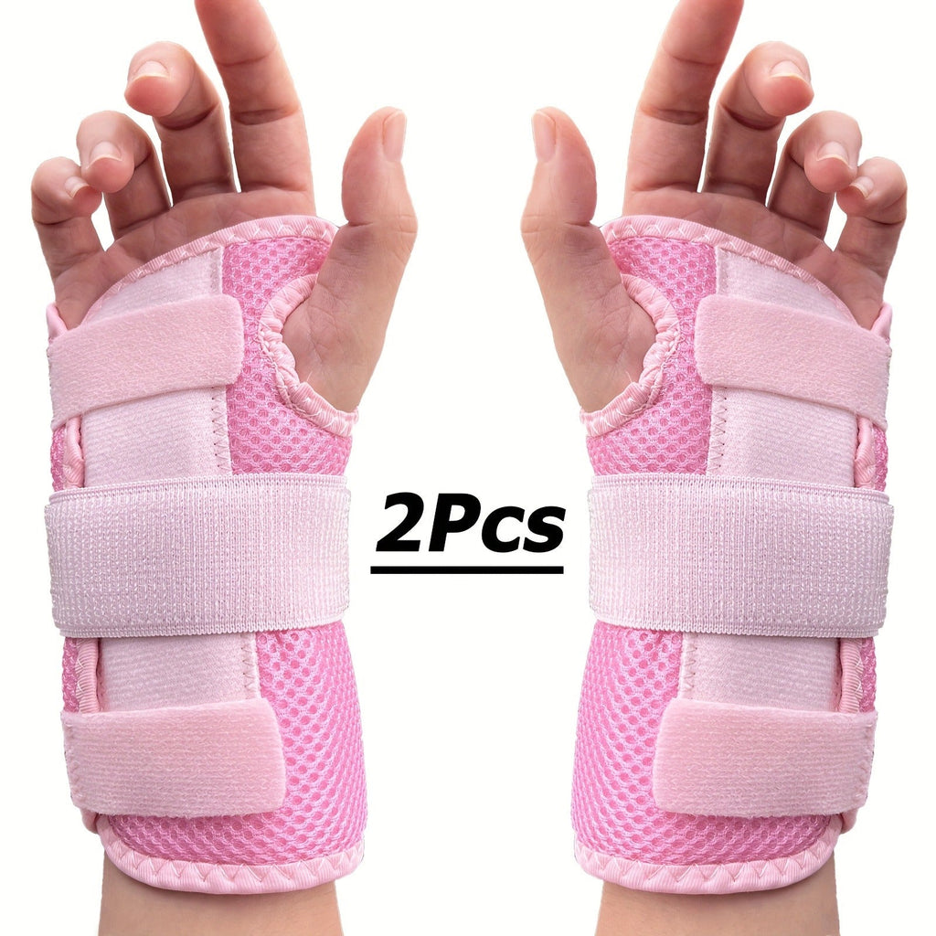 Wrist Brace with Double Splint Support & Triple Compression – 1 Pair Breathable Hook-and-Loop Wrist Guard for Sports, Daily Wear & Injury Recovery, Unisex, Pink / Rose Red / Blue