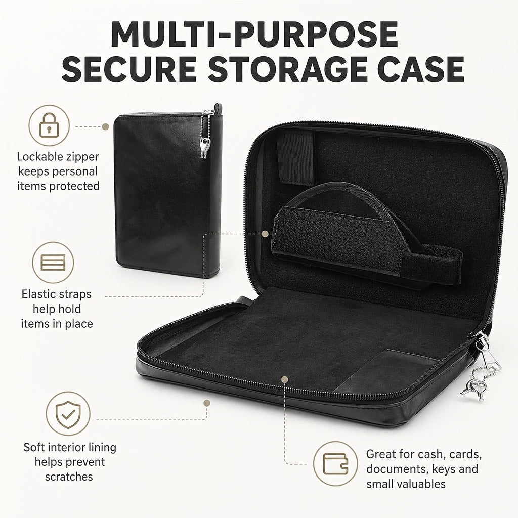 Lockable Soft Pistol Case Book-Style Handgun Storage Bag with Zipper - Discreet Portable Gun Case for 9mm & Most Handguns, Safe Transportation & Home Storage, Available in Black & Brown