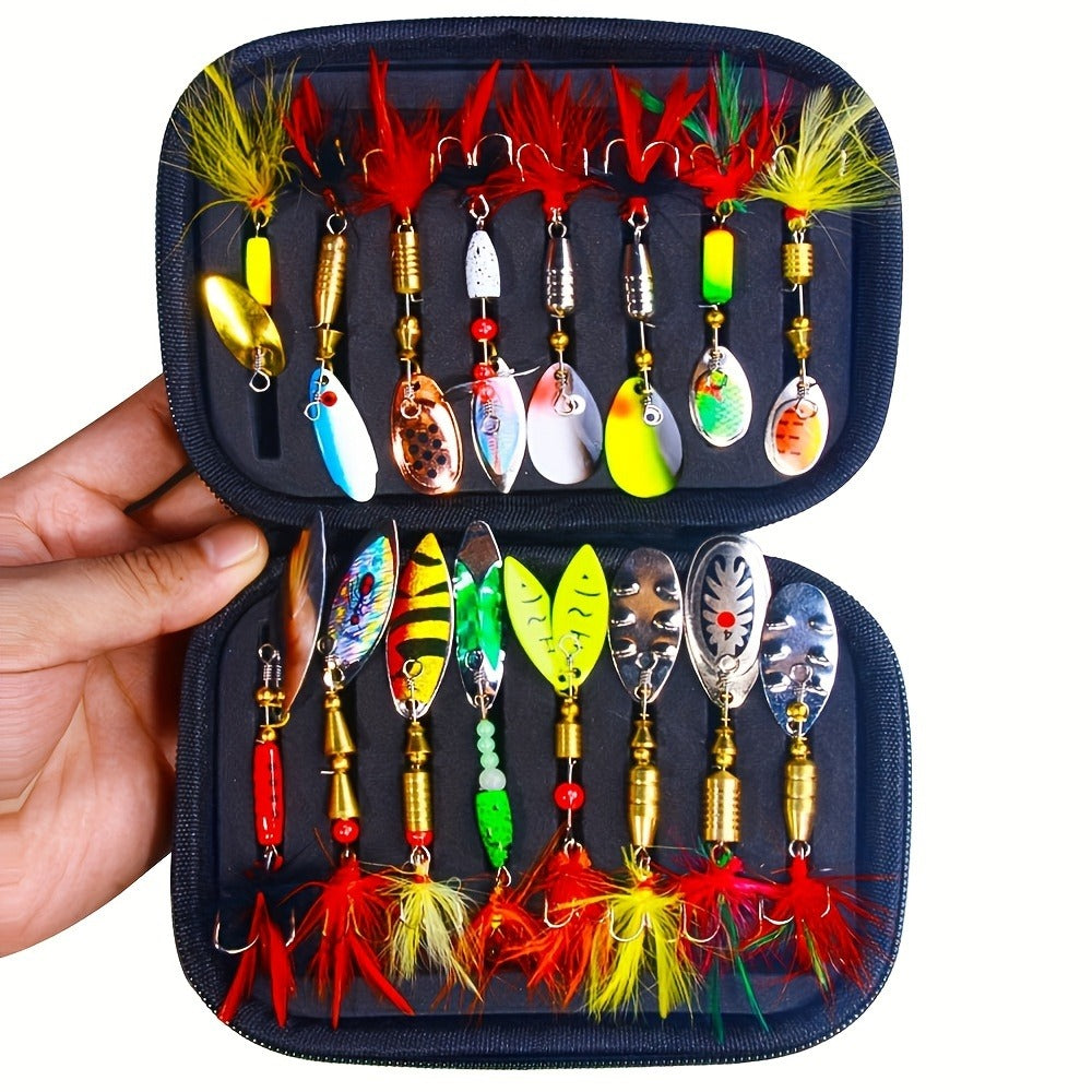 Metal Spoon Fishing Lures 16pcs – Spinner Bait Kit for Pike, Bass & Trout | Saltwater & Freshwater Artificial Lures with Tackle Storage Box