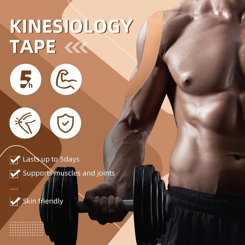 Bulk Kinesiology Tape Roll 2 Inch x 103 Feet Beige - Elastic Latex Free Athletic Therapeutic Tape for Sports, Muscle Support, Injury Recovery, Pre-Cut Printed, Long-Lasting Adhesive Kinesio Tape