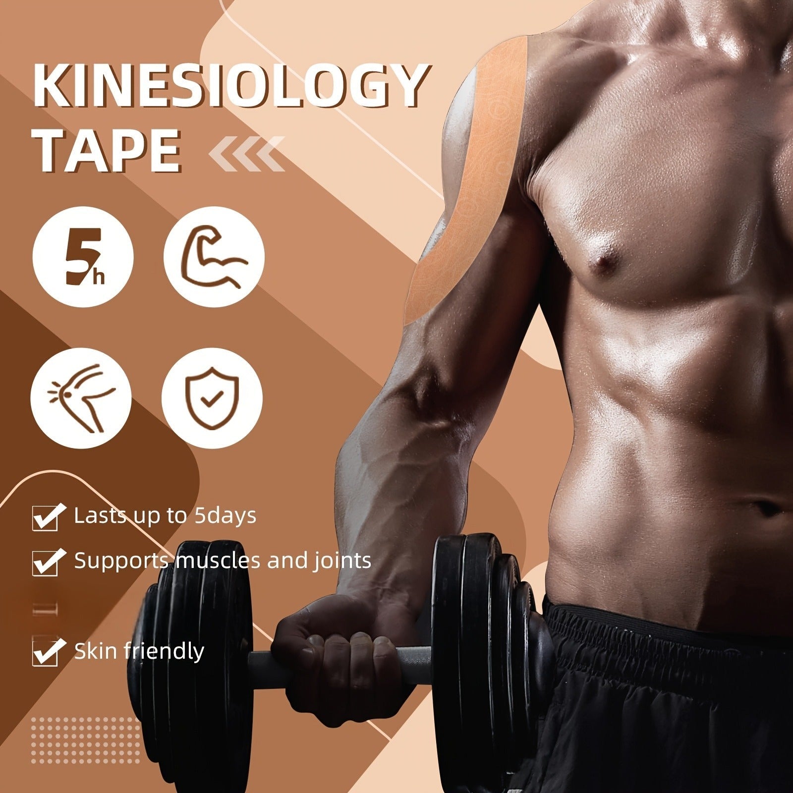 Bulk Kinesiology Tape Roll 2 Inch x 103 Feet Beige - Elastic Latex Free Athletic Therapeutic Tape for Sports, Muscle Support, Injury Recovery, Pre-Cut Printed, Long-Lasting Adhesive Kinesio Tape
