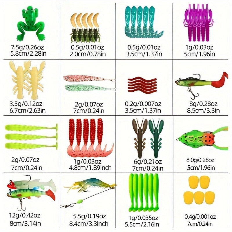 Fishing Lure Kit Tackle Set with Tackle Box – Minnow Baits, Spoon Lures, Soft Worm Baits, Frog Soft Bait, Jig Heads & Rigs – 110pcs / 252pcs / 361pcs Mixed Color Assortment for Bass Trout Pike