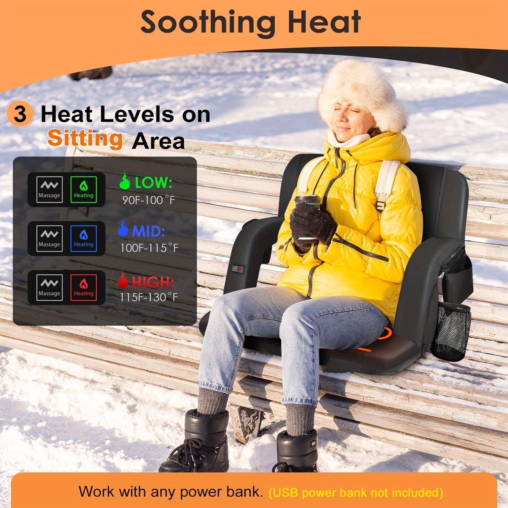 Heated Stadium Seat with Massage, 3-Level Heat & 6 Modes