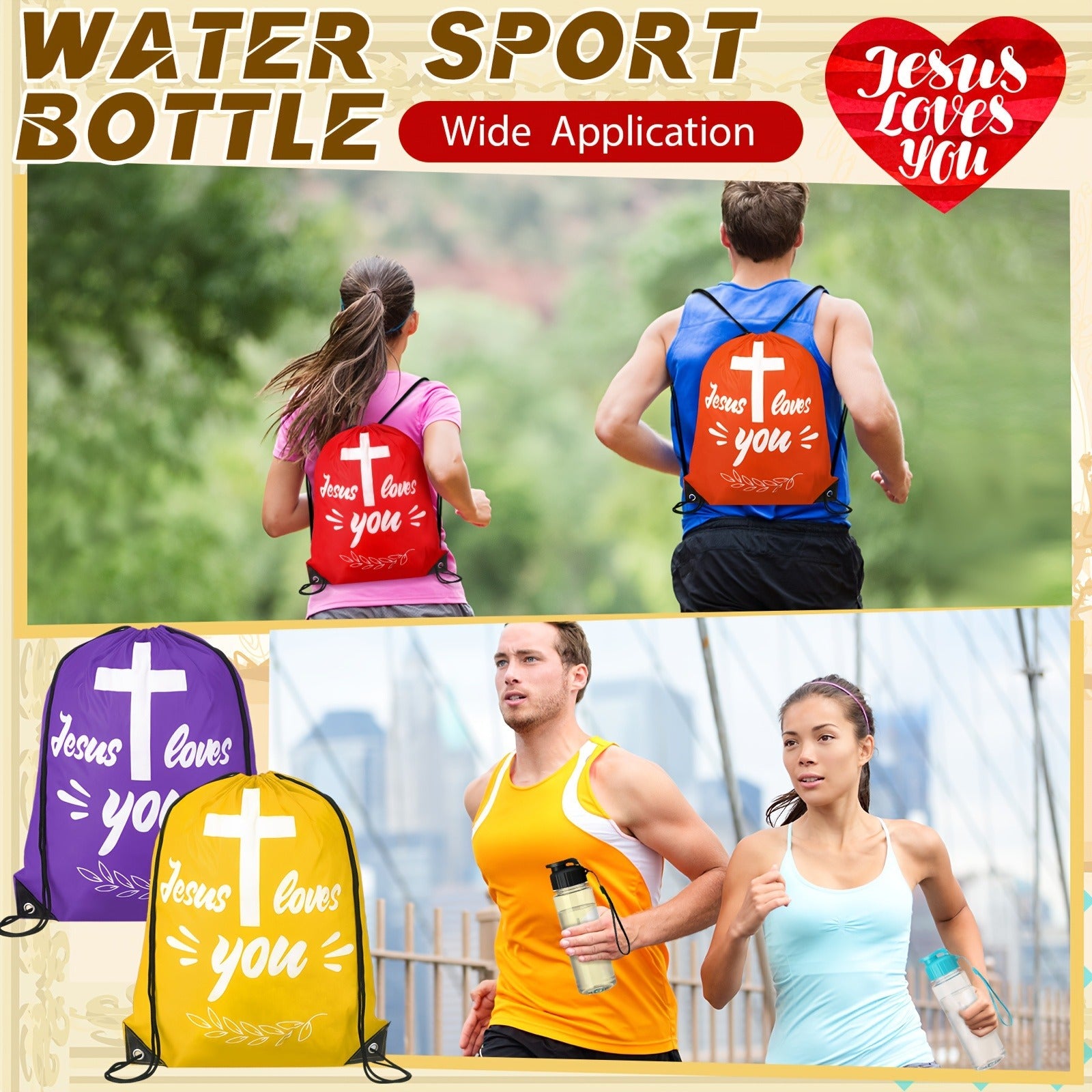 Christian Party Gifts Bulk Set 20pcs – 10 Drawstring Backpacks & 10 Sport Bottles with Bible Verses, God Loves You Church Event Favors for Kids, Vacation Bible School, Sunday School & Religious Celebrations