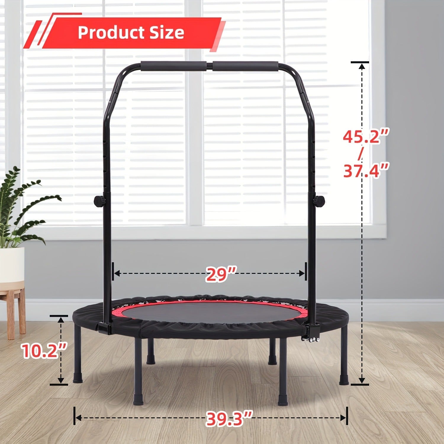 Mini Trampoline Rebounder 40" for Adults 330LB Capacity with Balance Bar Indoor Outdoor Fitness Cardio Exercise Trampoline