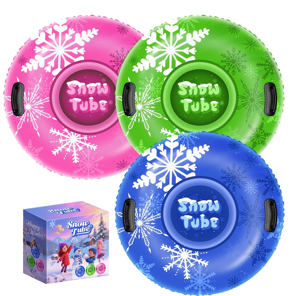 Snow Sled Tubes 3-Pack Foldable Inflatable – Triple-Layer PVC Snow Tubes 36 & 40 Inch, 220 lbs Capacity, 3-Layer Airlock Valve, Non-Slip Thickened Base & Embossed Handles for Ski Resort & Outdoor Winter Fun