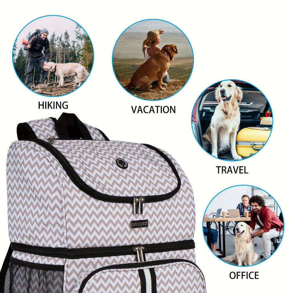 Pet Travel Backpack Double Layer Dog Cat Supplies Bag with 2 Collapsible Bowls 2 Food Baskets Portable Organizer for Outdoor Hiking Camping Road Trip