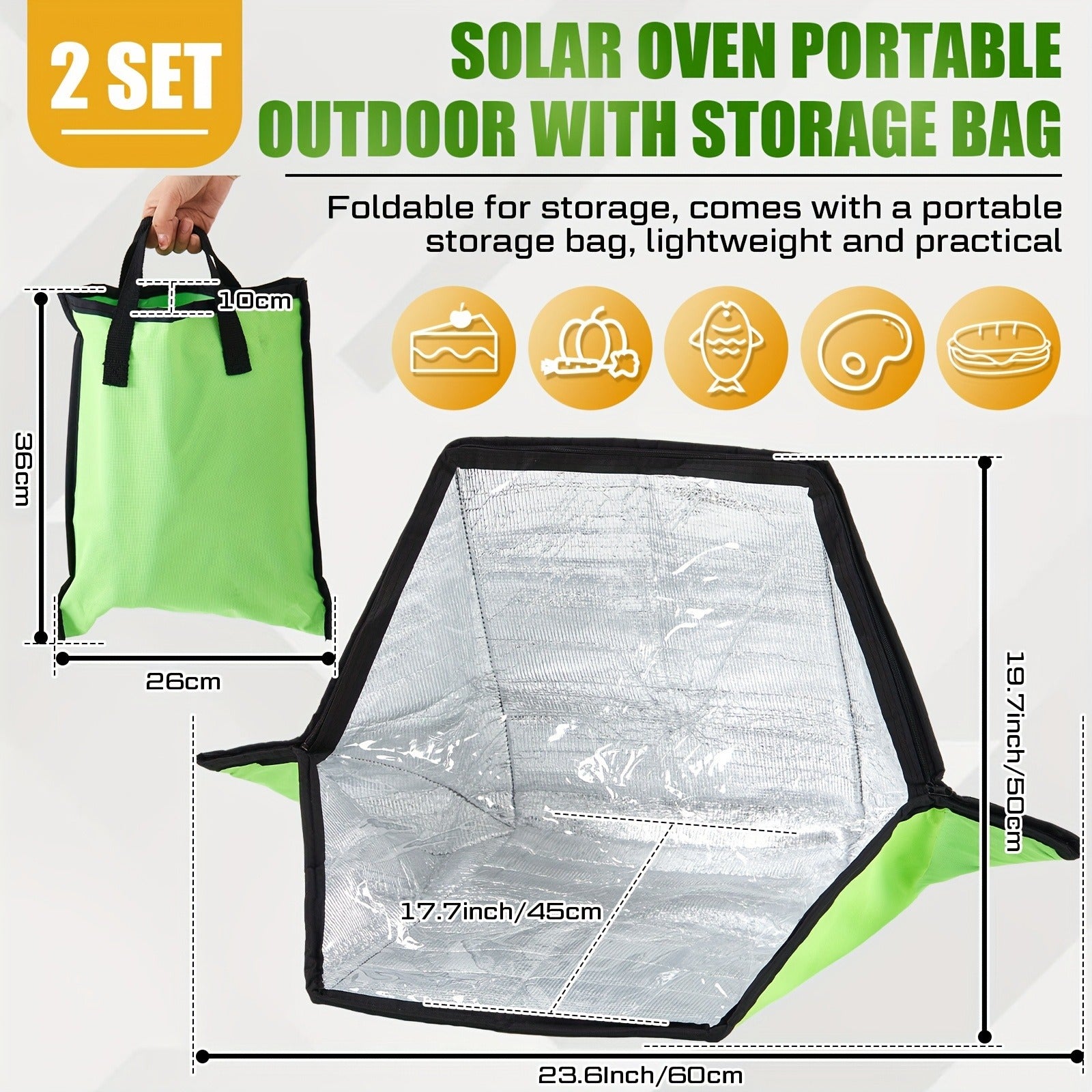 Solar Oven Portable Solar Cooker 2 Pack, Foldable Sun-Powered Camp Stove No Fuel Required, Lightweight Outdoor Cookware for Camping Emergency Food Reheating