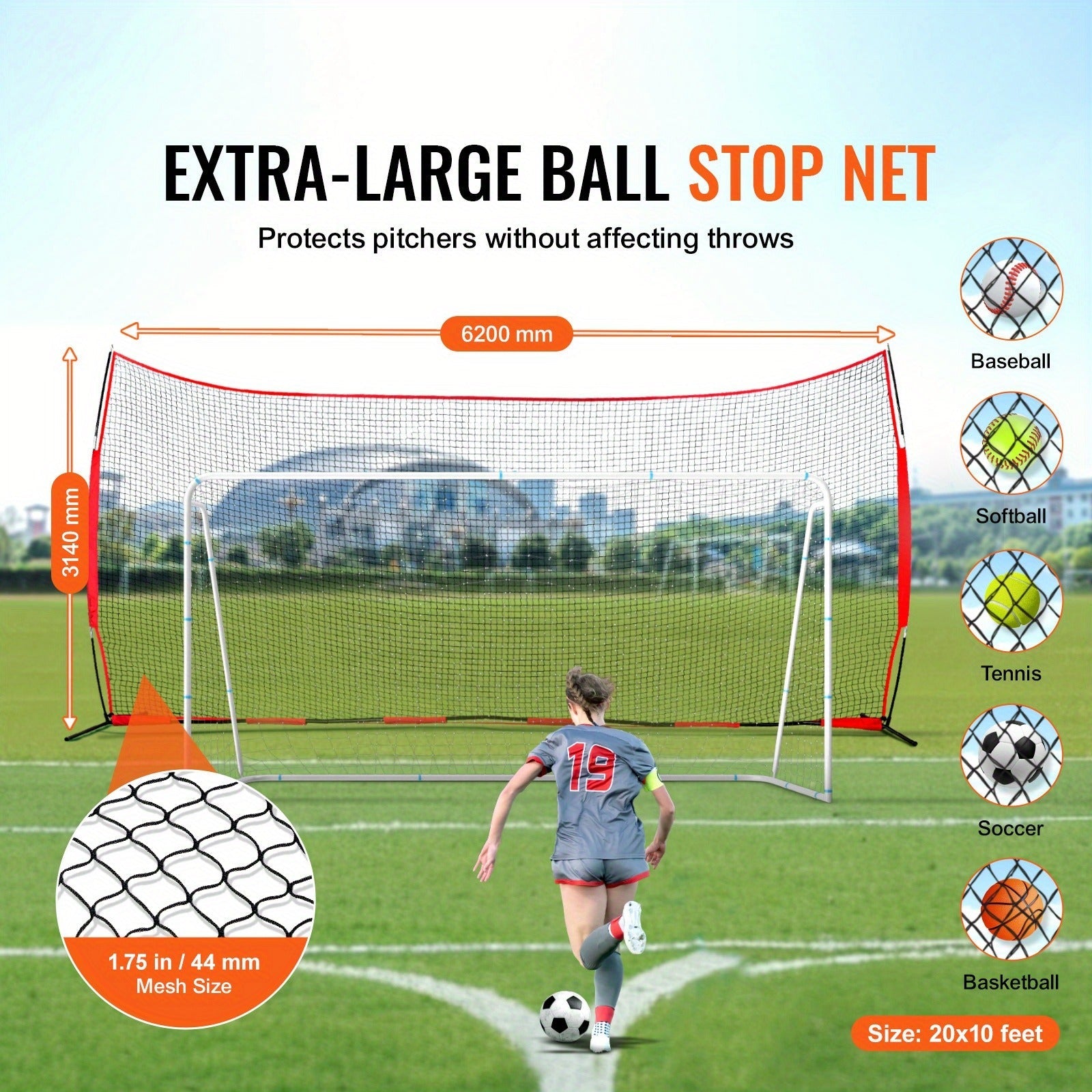 Sports Barrier Backstop Net with Carry Bag – Portable Protection Netting for Baseball Softball Lacrosse Soccer Hockey, Backyard Training Barrier Screen, Available in 7x7ft and 12x9ft