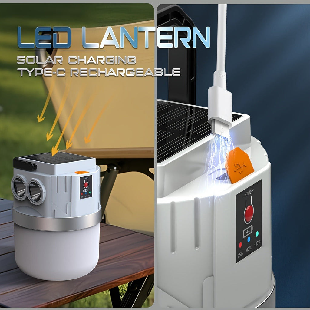 Solar Camping Lantern Rechargeable - 2400mAh LED Tent Light, 3 Modes, Portable Solar Panel Charging, Lightweight Emergency Lantern for Power Outage, Hurricane & Outdoor Survival