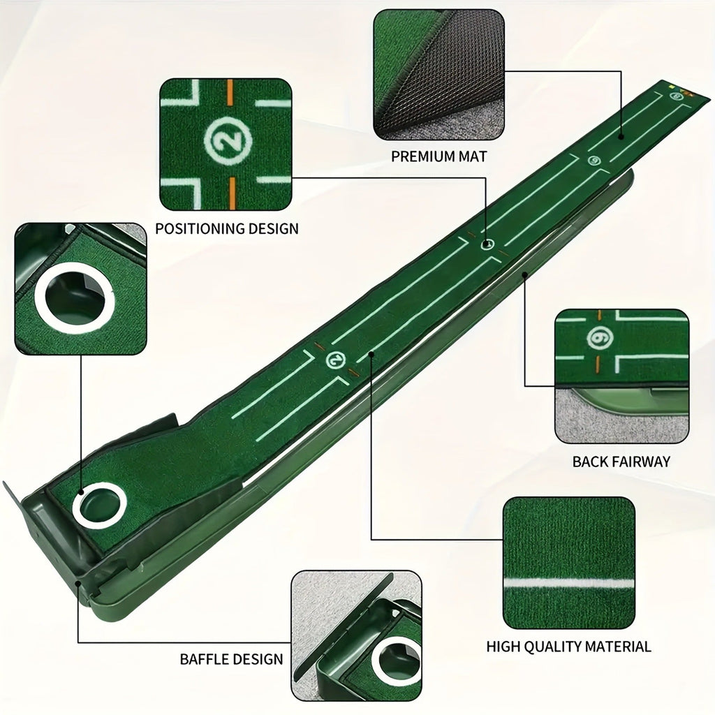 Golf Practice Putting Mat with Automatic Ball Retrieval & Post-Hole Collection System – Sturdy Indoor Outdoor Putting Green | Improve Putting Skills for Beginners & Golf Enthusiasts | Great Golf Gift