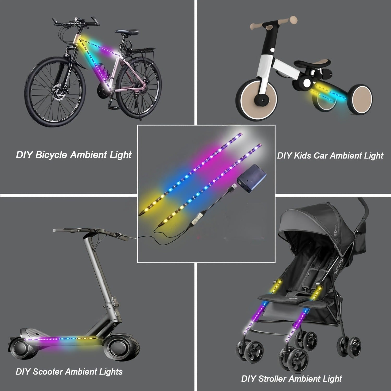 RGB LED Skateboard Light – USB Powered, Fits Bikes & E-Boards