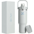 Vacuum Insulated Tumbler 32oz Stainless Steel with Handle Straw 2-in-1 Lid Chug Straw Lid Silicone Boot Matte Finish Keeps Drinks Cold Hot for Travel Gym Outdoor