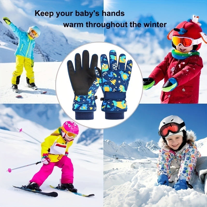 Kids Ski Gloves Winter Plus Velvet Warm – Boys & Girls Snow Play Gloves Ages 4-13, Windproof Polyester with Plush Lining, Sizes M (7-9Y) & L (9-13Y), Navy Blue, Black & Pink