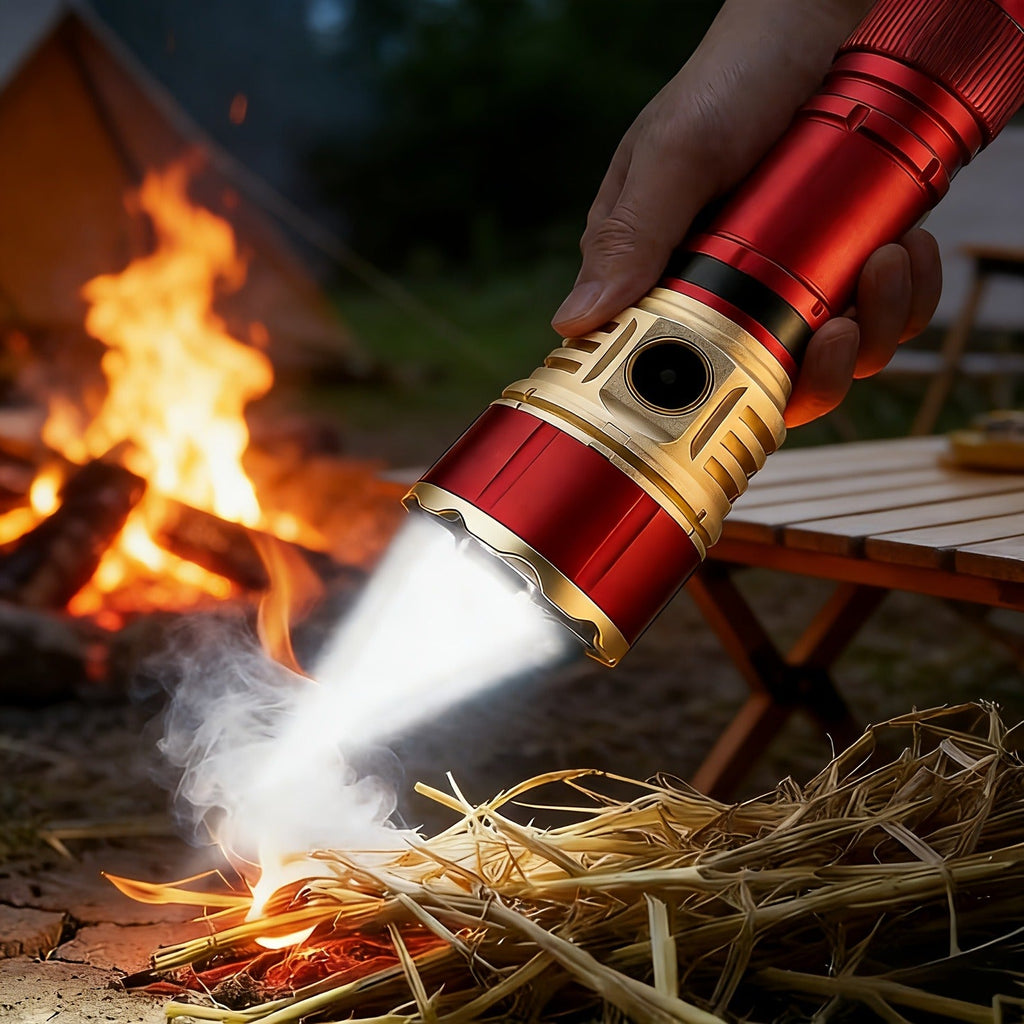 Tactical Flashlight with Fire Starter - Fresnel Lens Igniter, 3000 Lumen LED, 21700 Rechargeable Battery, Zoomable Aluminum Torch for Camping, Hiking, Emergency & Outdoor Survival