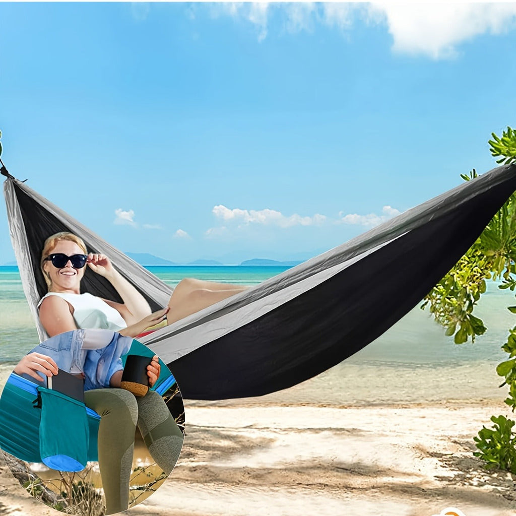 Lightweight Camping Hammock – Nylon Double & Single w/ Hooks, Ropes & Bag