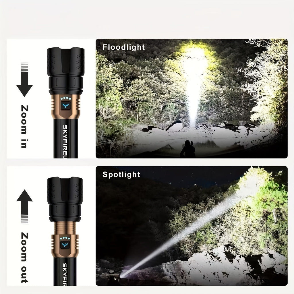 High Lumen LED Flashlight Zoomable 4 Modes Rechargeable Cycling Light for Camping Outdoor Household Use