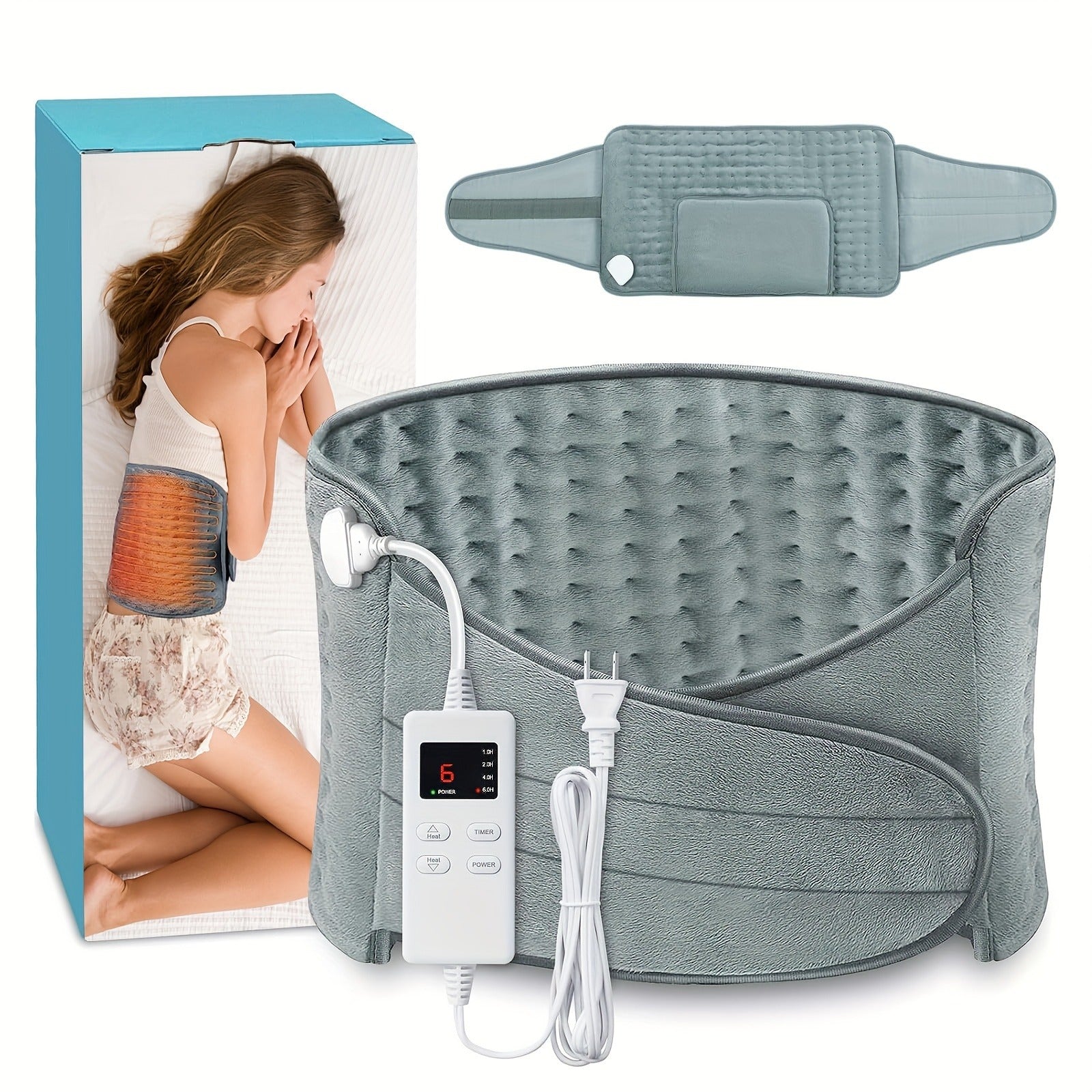 Electric Heating Belt for Back Pain Relief – 12x24 Inch Heated Waist Wrap with 6 Heating Levels, 4 Timer Settings & 6-Hour Auto Shutoff, Adjustable Fit for Men and Women