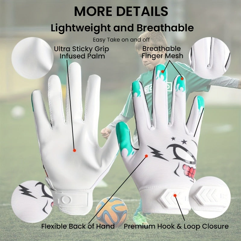 Sticky Grip Youth Football Receiver Gloves | Non-Slip Palm, Breathable Design for Boys & Girls – Hook-and-Loop Fit for Practice, Games & Youth Football Development (S/M/L)