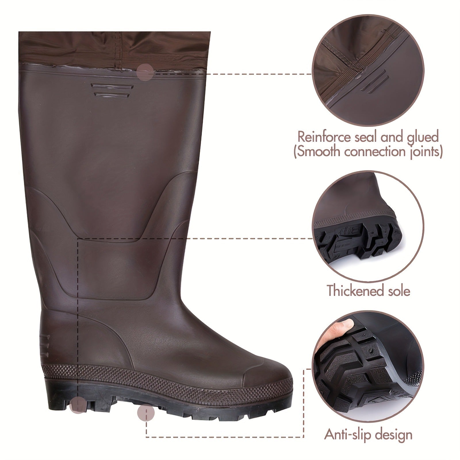 Fishing Waders with Boots for Men & Women – 3-Ply Nylon Lightweight Breathable Wading Pants with PVC Lining, Anti-Slip Sole & Pockets – Camo & Brown, US Size 8–14 for Hunting & Outdoor