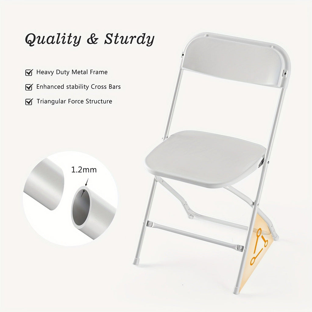 Commercial Folding Chairs Stackable – 350lb Heavy Duty Steel Frame, Weather Resistant Plastic, Indoor & Outdoor Event Seating – White or Black, 4 to 20 Pack for Weddings & Parties