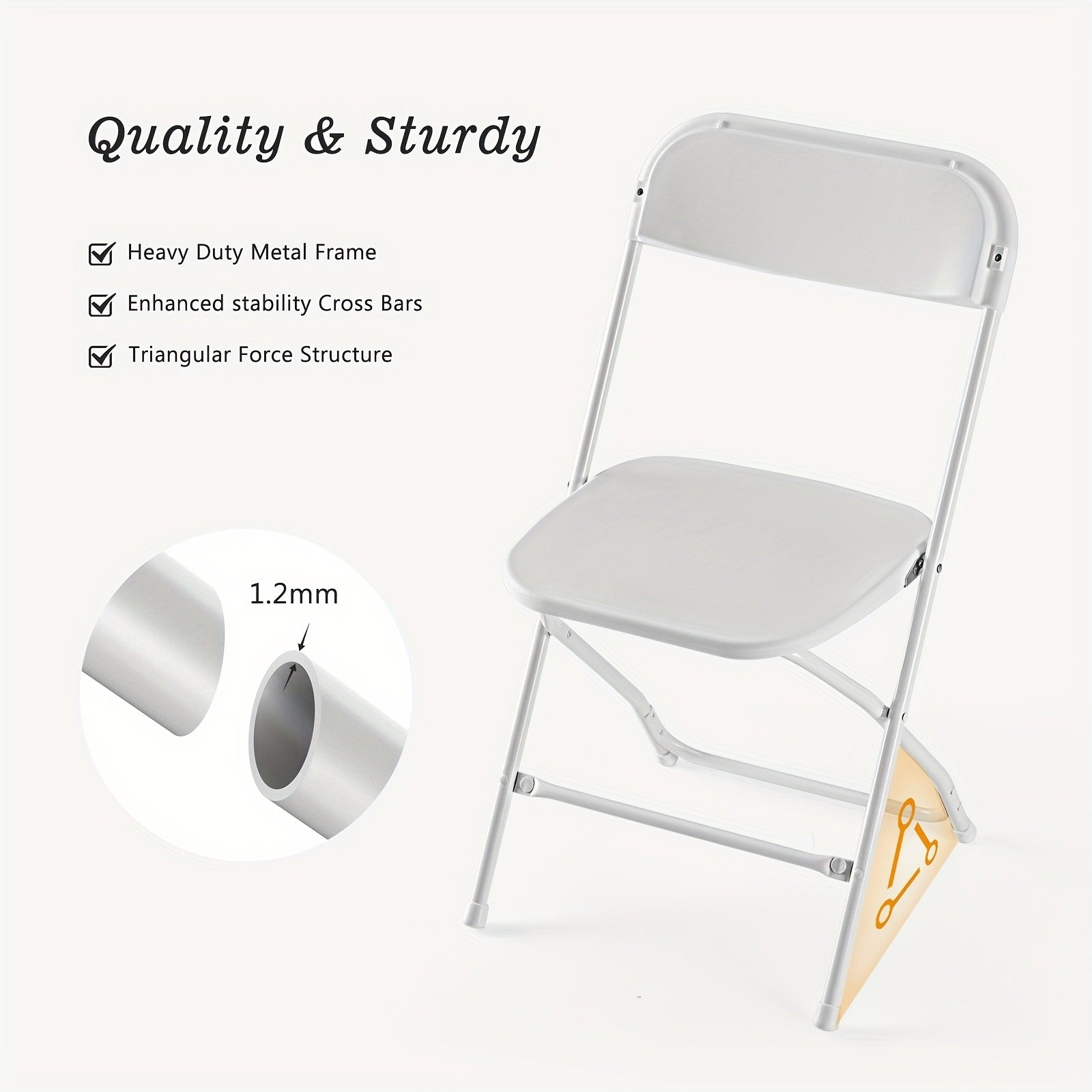 Commercial Folding Chairs Stackable – 350lb Heavy Duty Steel Frame, Weather Resistant Plastic, Indoor & Outdoor Event Seating – White or Black, 4 to 20 Pack for Weddings & Parties