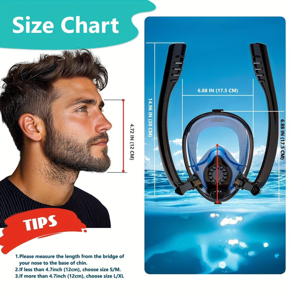 Mini Scuba Tank & Full Face Snorkel Mask Set with Hand Pump - 0.5L 6061 Aluminum Diving Tank, 180° Wide View Anti-Fog Mask, 200 Bar Capacity, 35 Breaths Underwater, for Snorkeling Exploration Diving Beginners