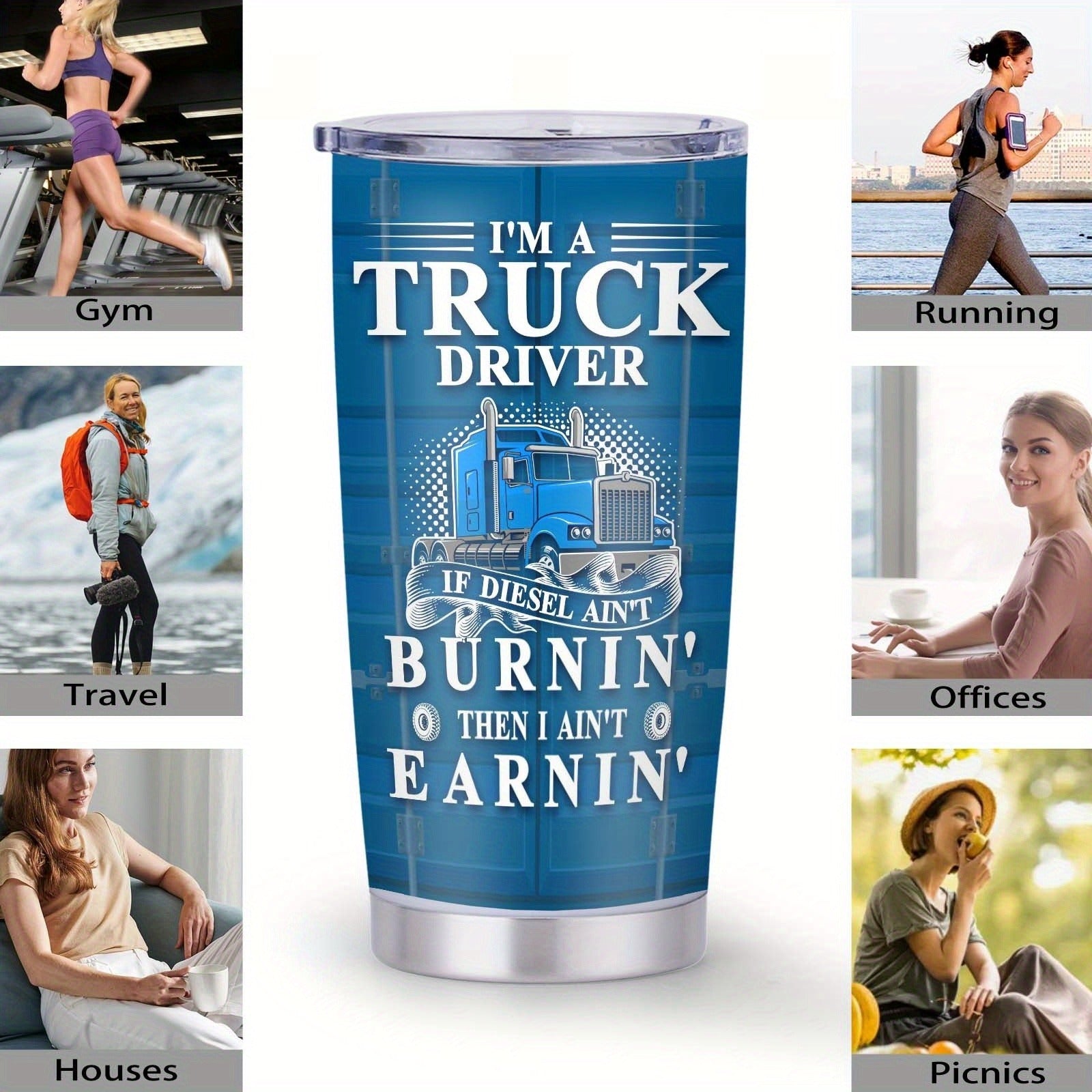 Truck Driver Tumbler 20oz Stainless Steel Insulated Coffee Cup with Lid Birthday Gift for Husband Son Grandpa Nephew Farmer Truck Driver Men