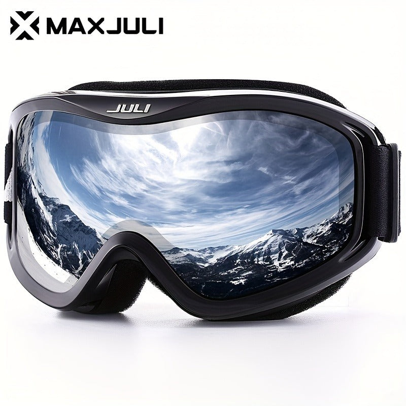 OTG Ski Goggles Double Layer Lens VLT12% – Over-the-Glasses Snow Goggles for Men, Women & Teens, Anti-Fog UV Protection for Alpine Skiing, Snowboarding, Skating & Snowmobile, Black/Silver