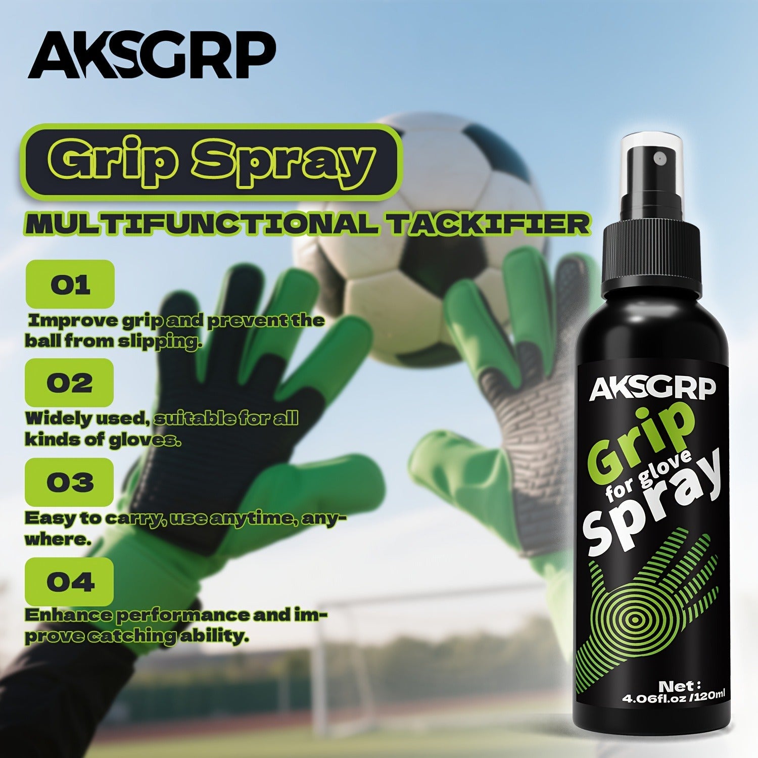 Goalkeeper Glove Grip Spray – Anti-Slip Adhesive Formula for Adult Soccer Goalies | 30ml / 50ml / 120ml