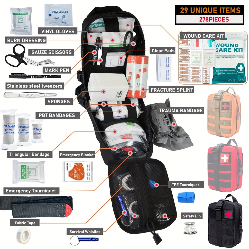 Tactical IFAK Kit 278 Piece Outdoor Emergency First Aid Set Hiking