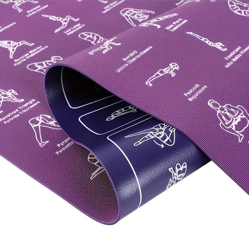 Yoga Mat with 75 Yoga Pose Illustrations & Side Storage Bag – Non-Slip Extra Thick Flexible Durable Exercise Mat for Beginners Men Women – 75 Stretching Actions Cute Printed Yoga Mat