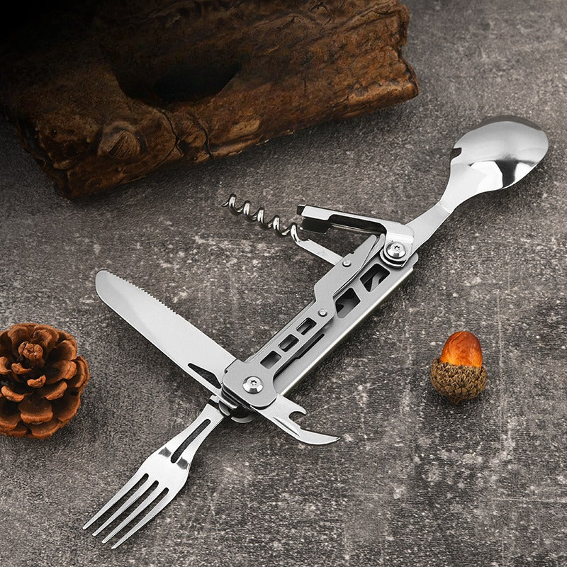 Portable Travel Cutlery Set – Removable Spoon, Fork & Knife with Bottle Opener – Compact Stainless Steel Utensils for Camping, Hiking, Picnic & Everyday Carry, Silver