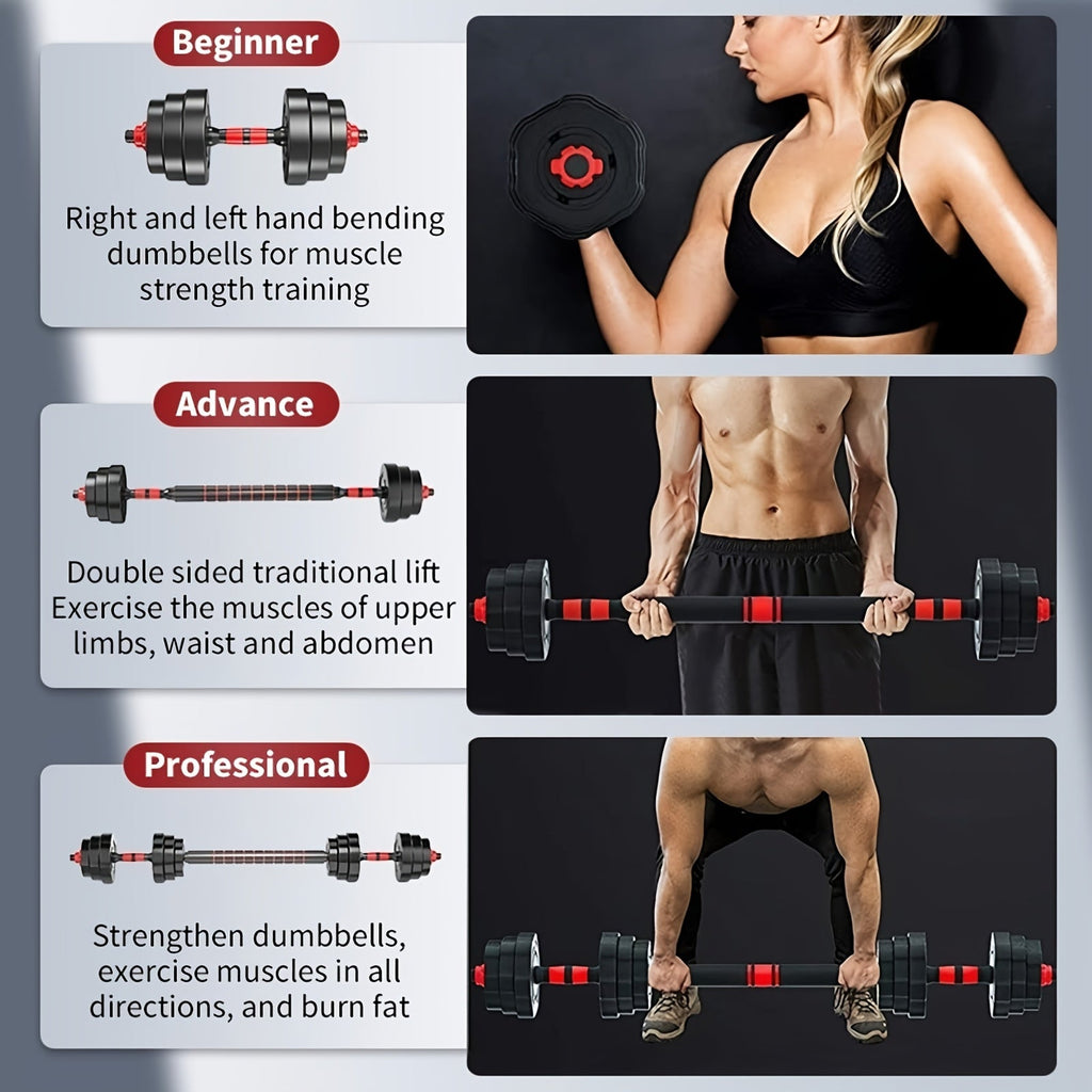 Adjustable Dumbbell Set 44lb | Men Women Free Weight Barbell with Thick Connecting Bumper Plates | Home Gym Strength Training Equipment Combo for Fitness Workout Black