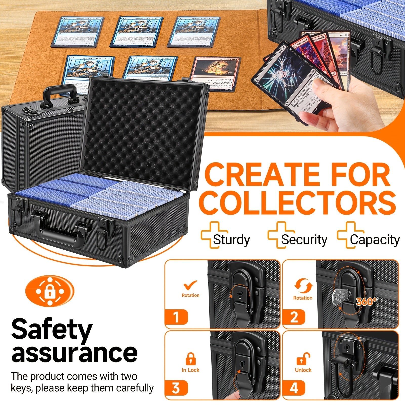 Trading Card Storage Box Topload Case - Fits 3x4 35PT Rigid Holders, 18 Colorful Dividers, 6 Foam Stoppers, Holds 600+ Cards, Sports Card Organizer