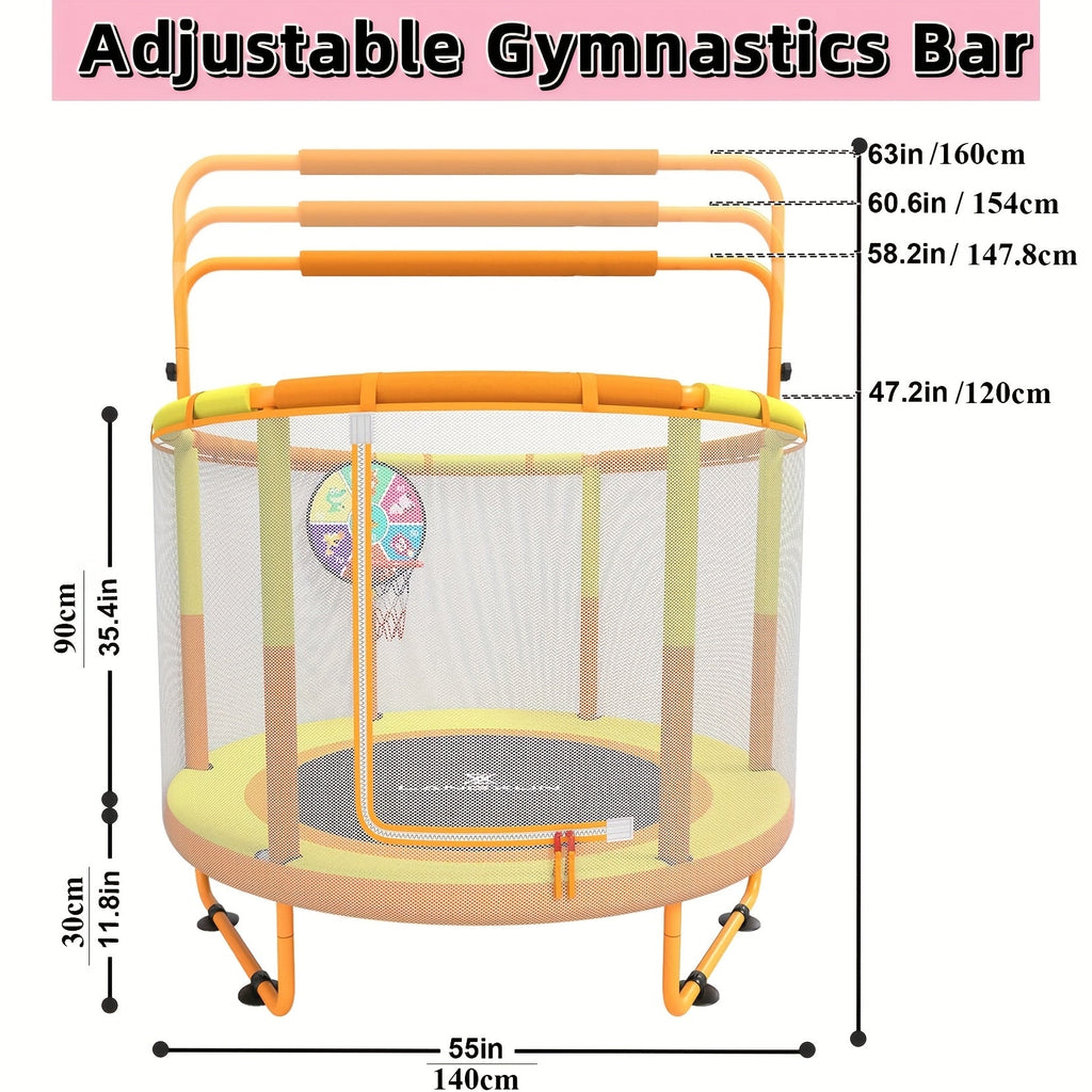 60 Inch Kids Trampoline 6-in-1 with Safety Net Enclosure, Basketball Hoop, Swing, Dart Board & Gymnastic Rings – Indoor Outdoor Toddler Trampoline for Boys Girls, 5ft Fun Activity Center