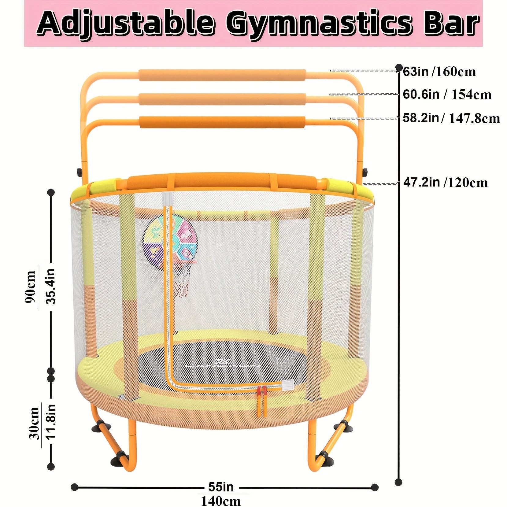60 Inch Kids Trampoline 6-in-1 with Safety Net Enclosure, Basketball Hoop, Swing, Dart Board & Gymnastic Rings – Indoor Outdoor Toddler Trampoline for Boys Girls, 5ft Fun Activity Center