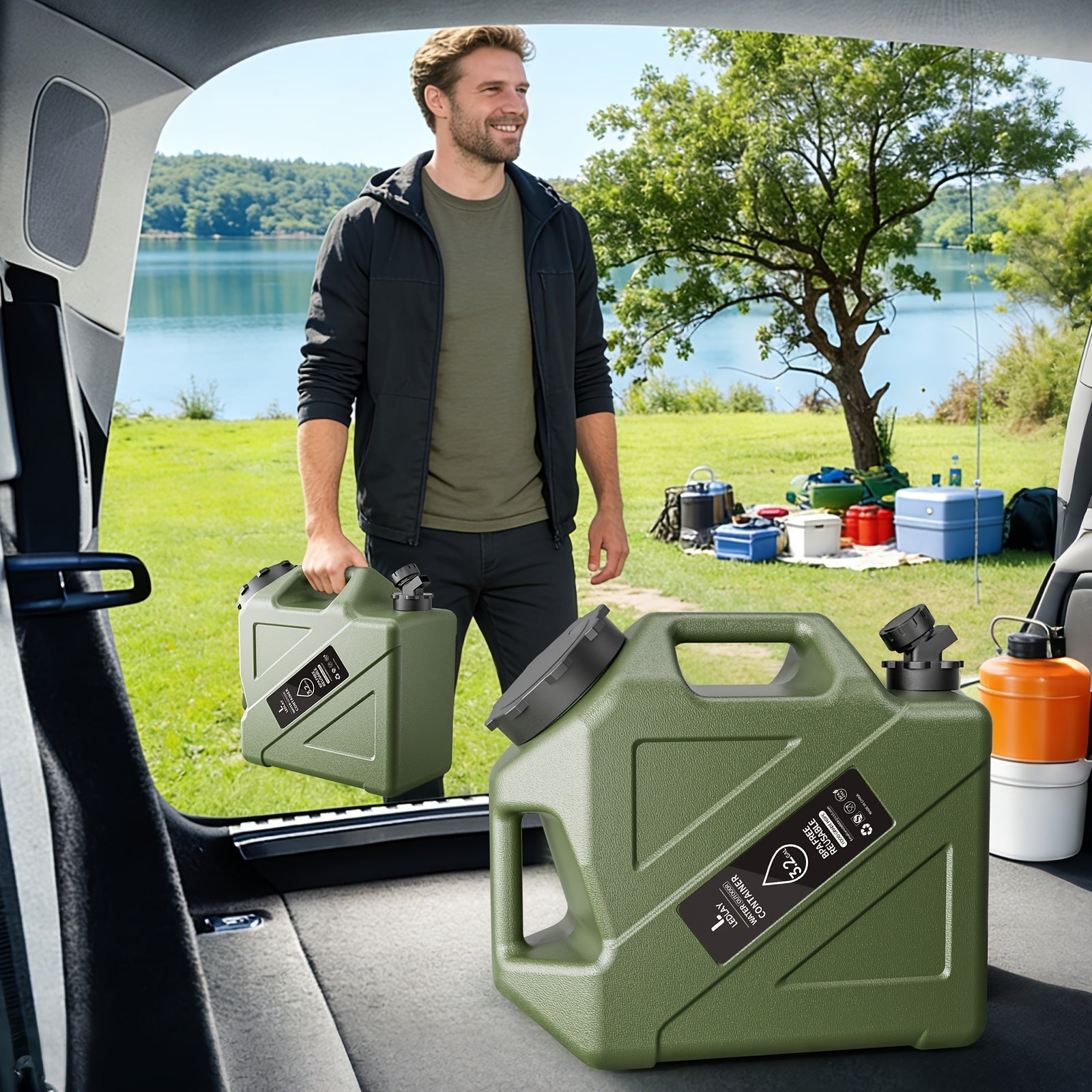 Collapsible Camping Water Storage Bucket 3.2 Gal Portable Water Tank with Faucet Dispenser Army Green Outdoor Emergency Water Container for Hiking Car Camping Festival