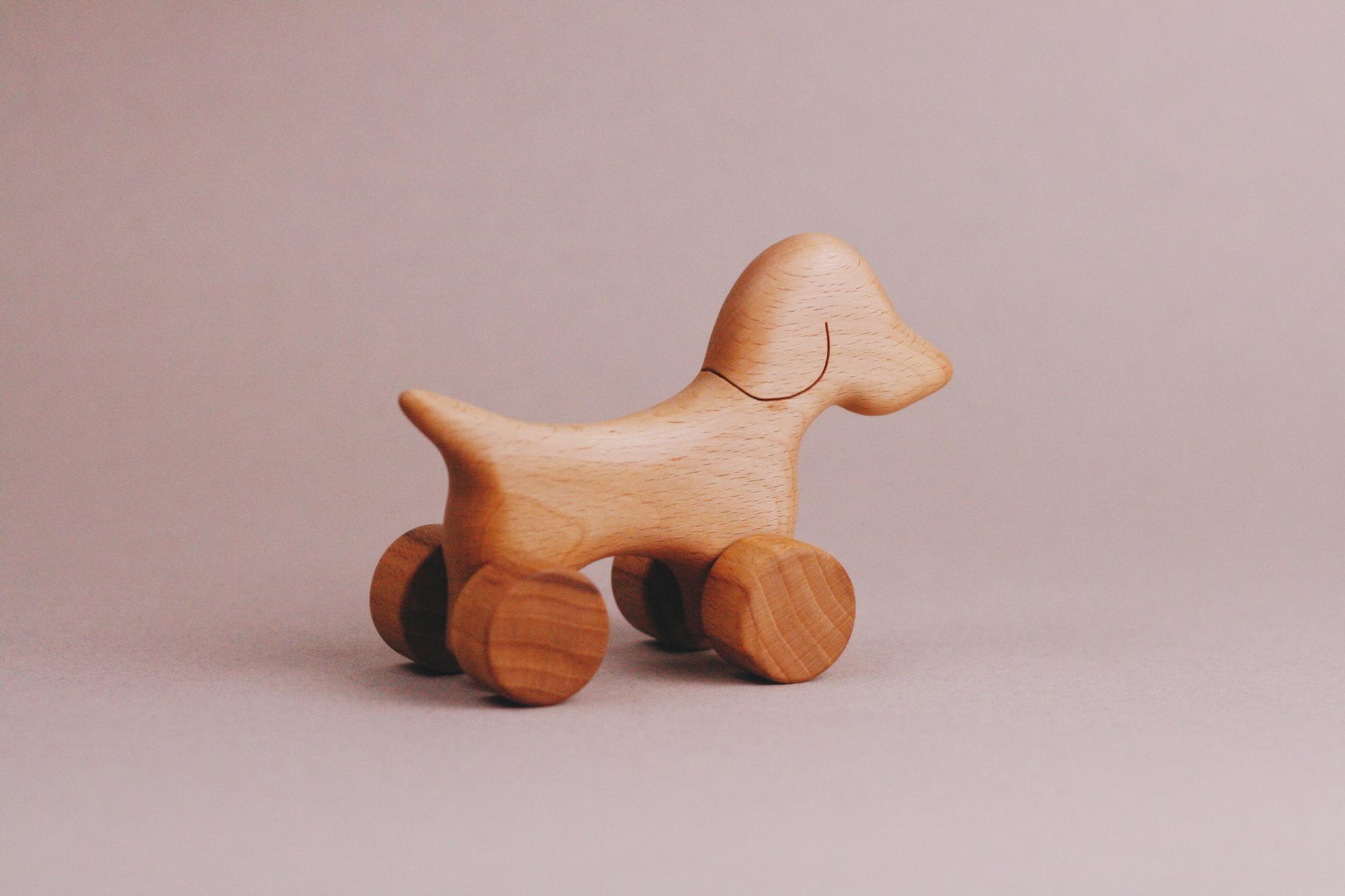 Handmade Wooden Mini Dog Push Toy